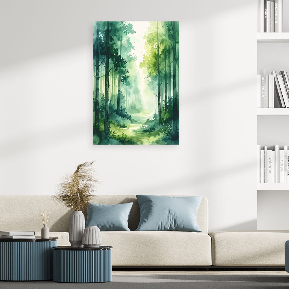 Obraz do salonu sypialni biura, Zielony Mglisty Las Leśny Krajobraz 80x120 - 2