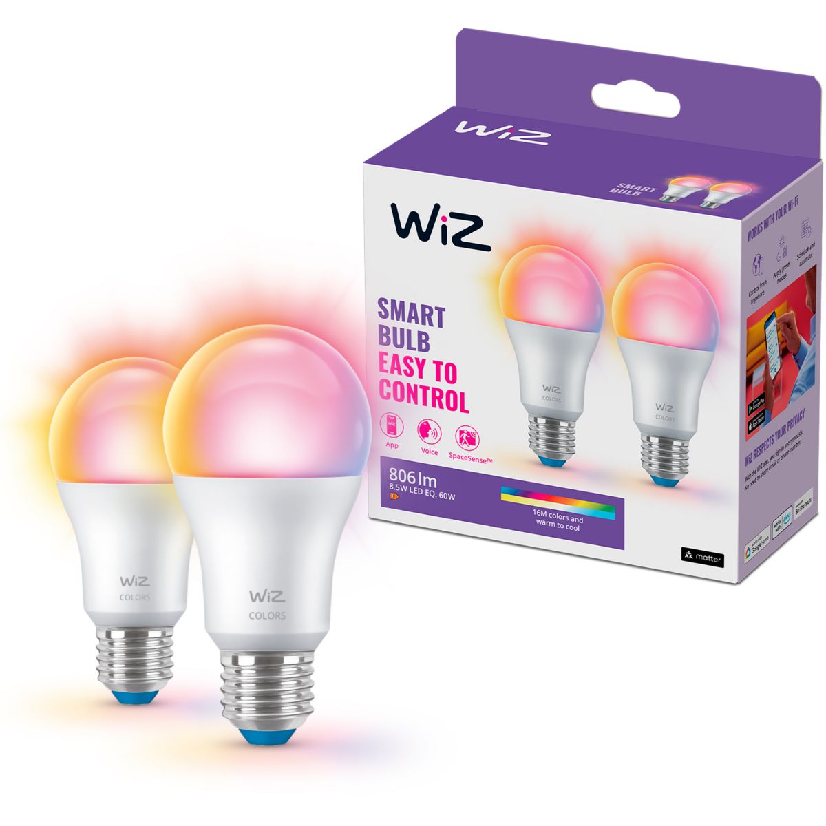 Ampoule LED connectée WIZ E27 Couleur 60W pack de 2 - 3