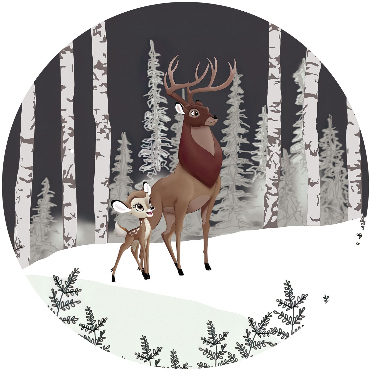 Kółko do tapet samoprzylepnych Wielki Książę Bambi szarymIbrązowym - Ø 128 cm - DISNEY