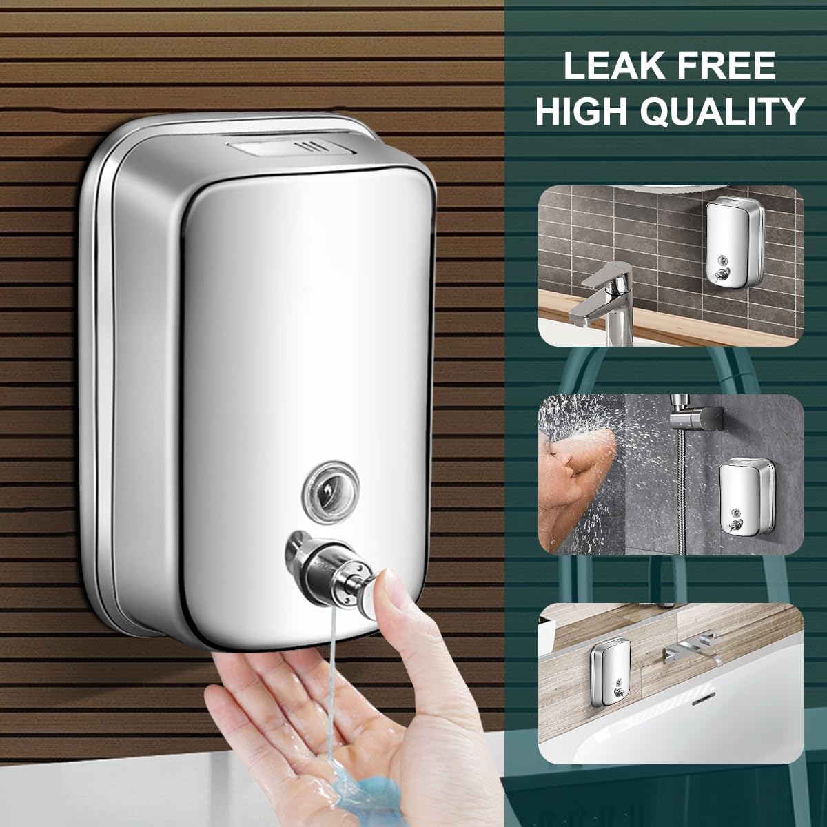 Distributeur de savon liquide mural en acier inoxydable poli de 500 ml pour salle de bain et cuisine - 3