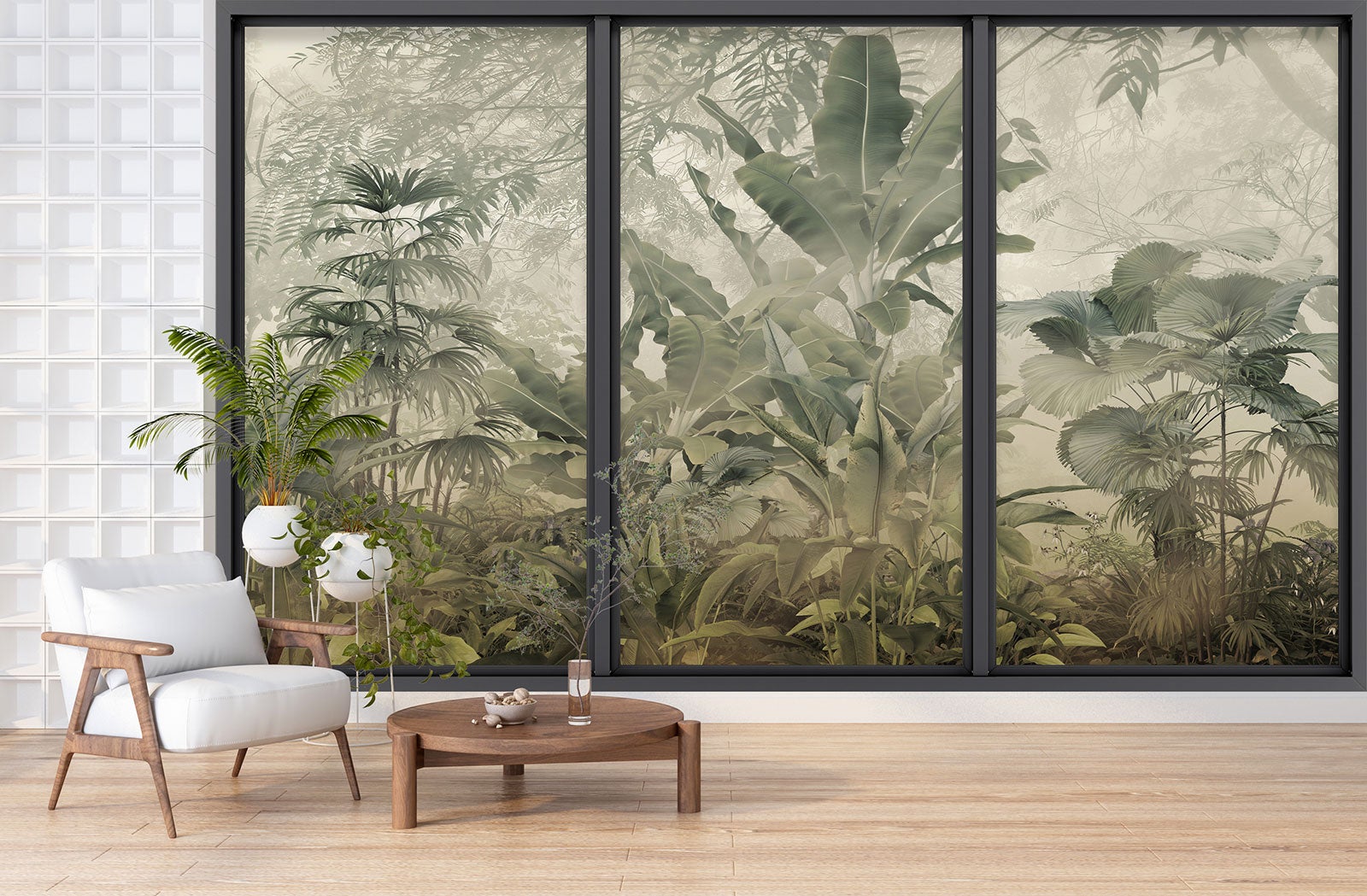 Papier peint panoramique intissé décoratif Trompe l'oeil baie vitrée - Jungle - L260 cm x H156 cm - 3