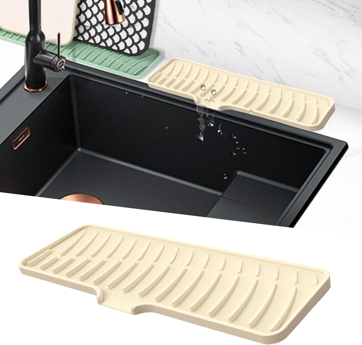 Tapis D’Évier Pliable En Silicone 60 X 10 Cm – Égouttoir Antidérapant Avec Rainures De Drainage, Gris