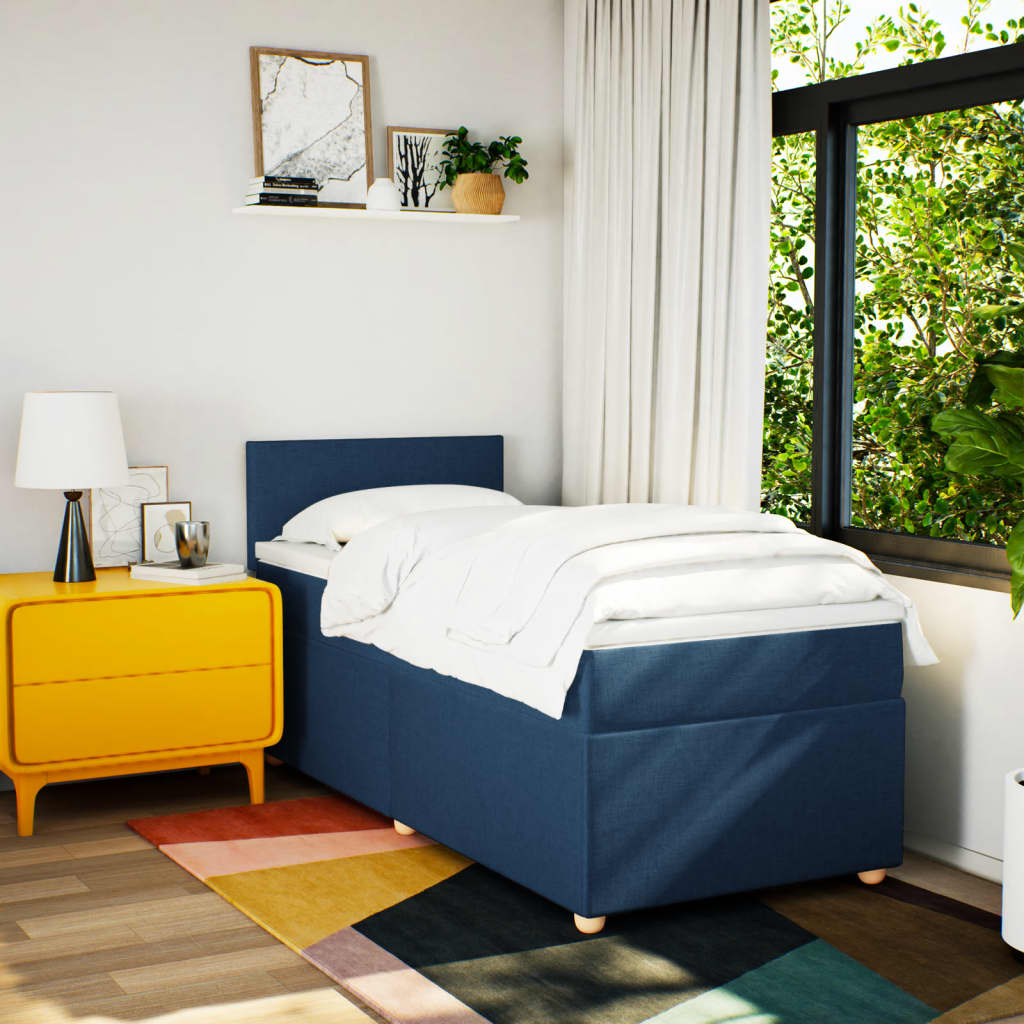 Sommier à lattes de lit avec matelas Bleu 100x200 cm Tissu - 4