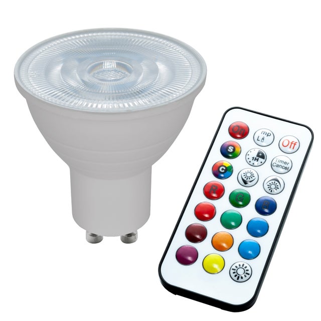 Ampoule LED 6W dimmable spot RGB 3000K GU10 230V LED RGBW télécommande IR chromothérapie