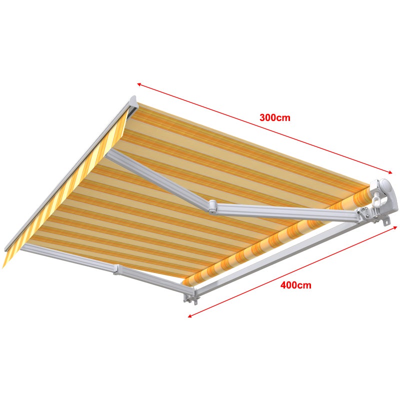 Store banne manuel 4 x 3 m Monobloc pour terrasse - Jaune rayé - 3