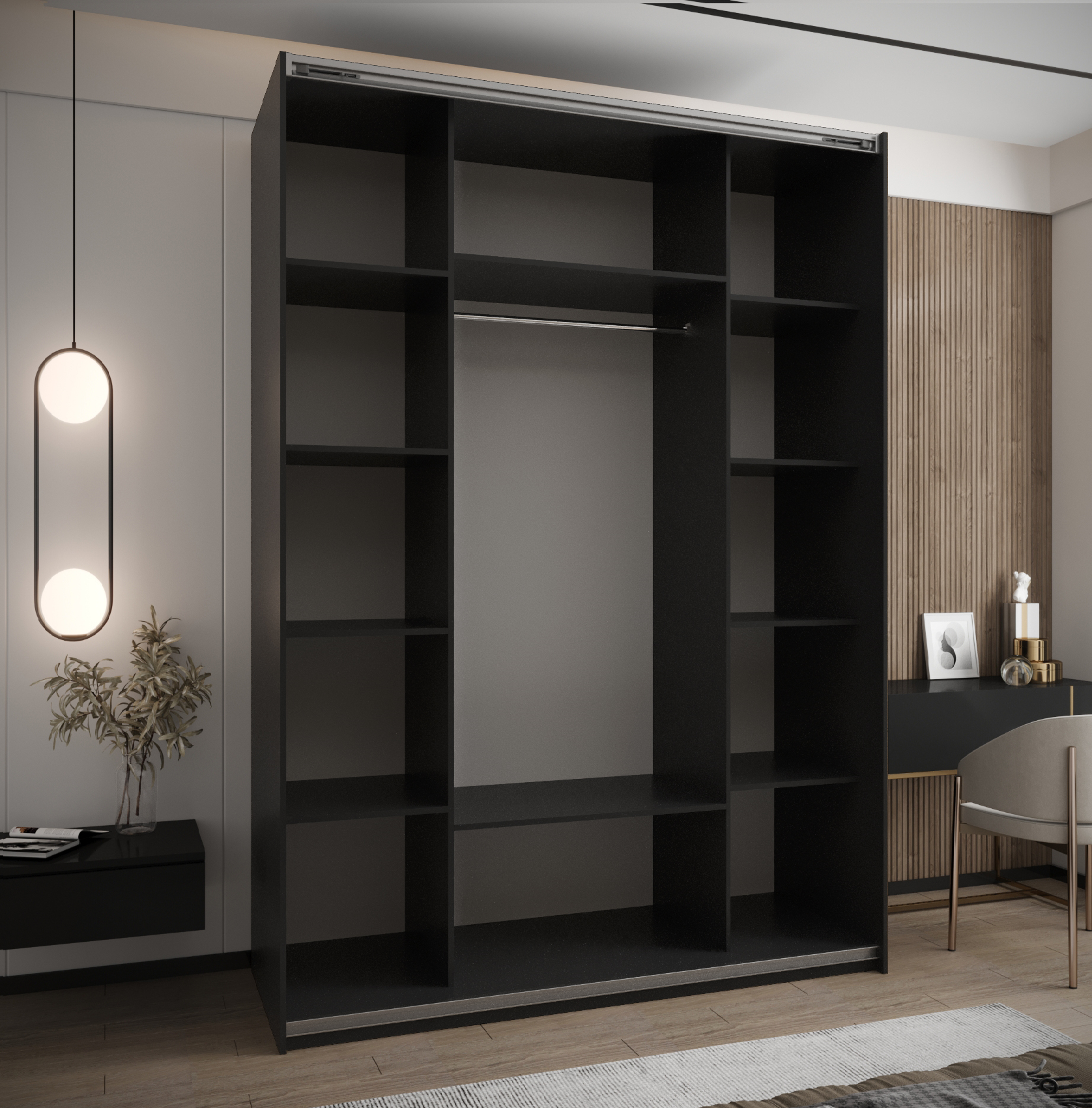 Szafa przesuwna wysoka Lux 3 180 x 64 x 245,5 cm czarny + artisan + u. czarny - Abiks Meble - 3
