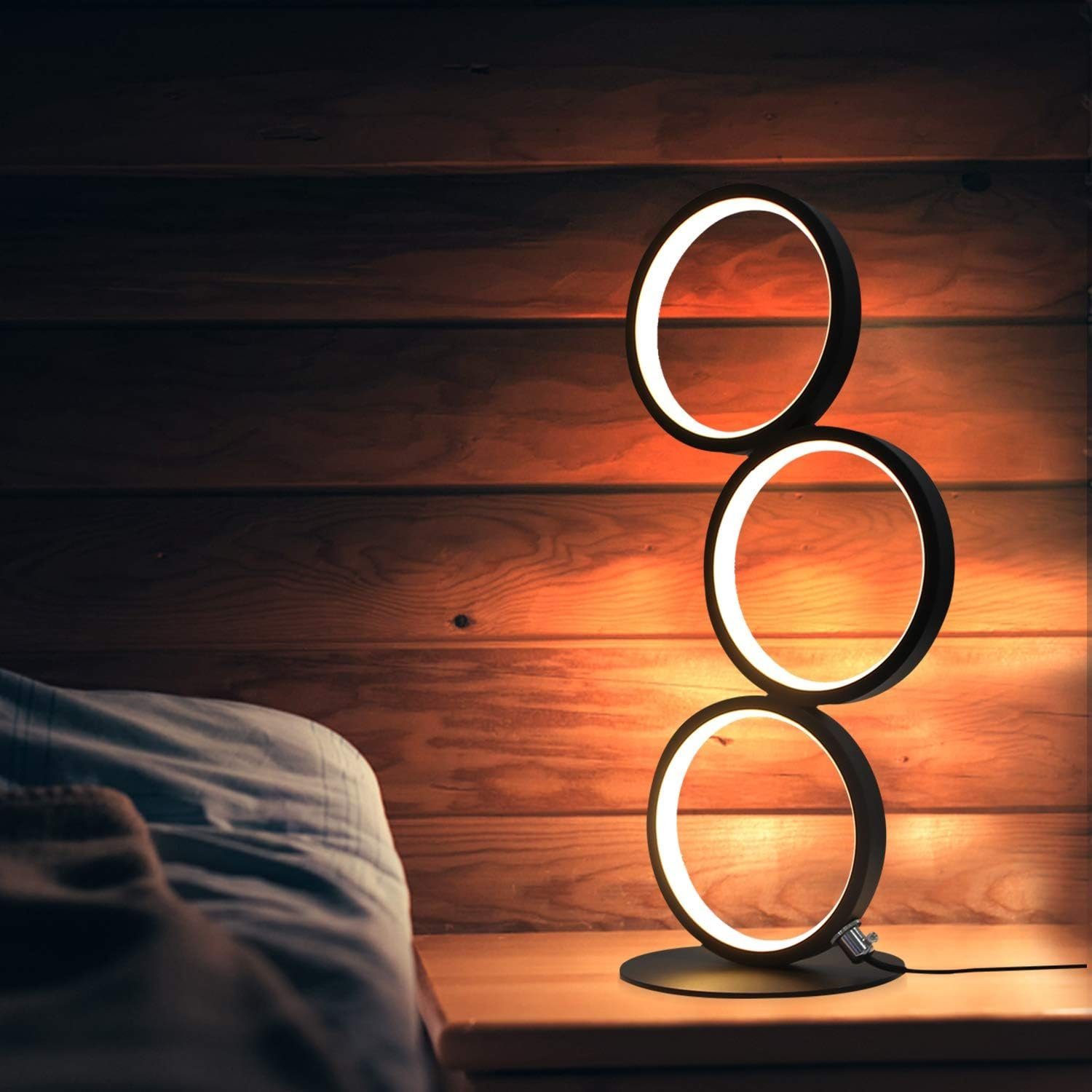 NETTLIFE Lampa stołowa LED Czarna lampka nocna z możliwością ściemniania Nowoczesny design Metalowa lampa biurkowa w kształcie pierścienia