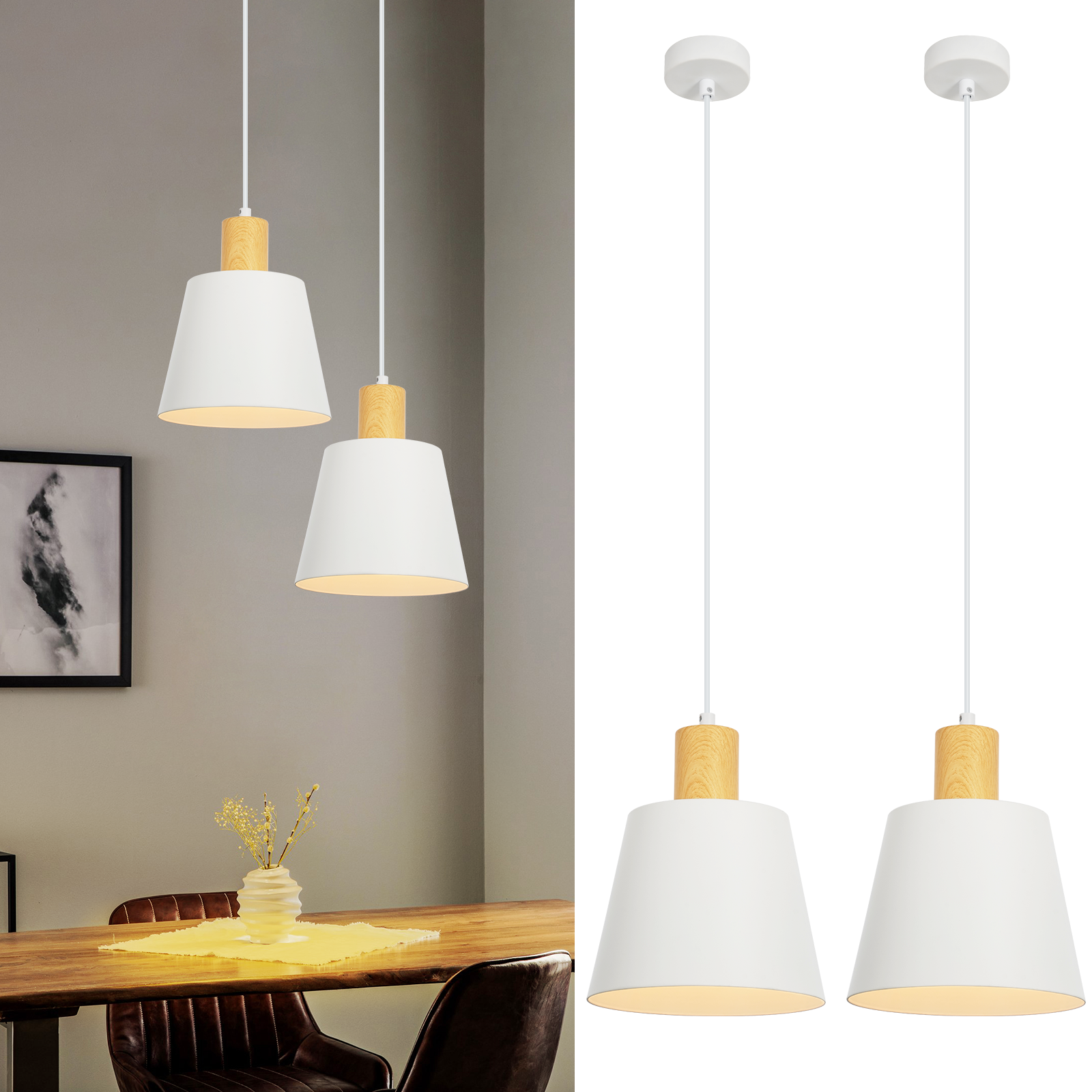 ZMH Lampa wisząca przemysłowa biała 120 cm – 1 żarówka, 2 x E27 Lampy wiszące metalowe
