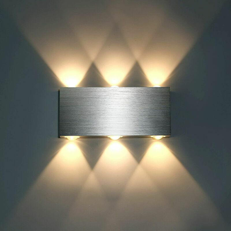 Kinkiet LED 6W wewnętrzny, kwadratowa lampa ścienna Up Down z aluminium, oświetlenie dekoracyjne do sypialni, biura, barwa ciepła biała