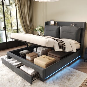 Lit Coffre Blanc 120x190 Cm - 12 Lattes - Rangement Intégré - Revêtement PVC Facile D'Entretien