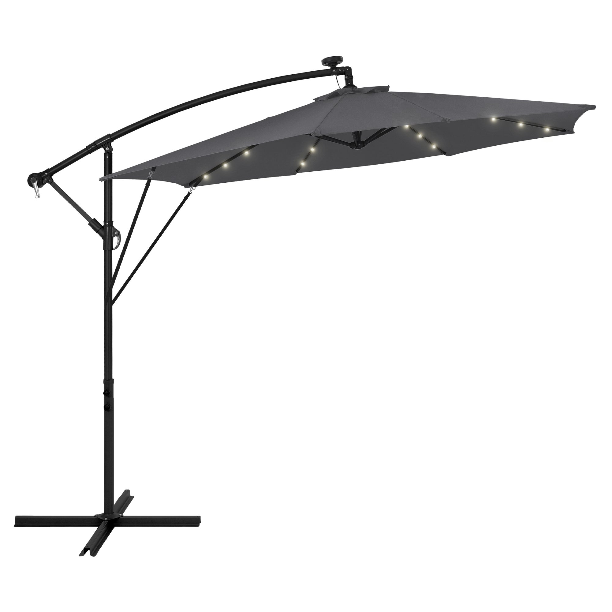 ML-Design parasol wiszący ogrodowy 300 cm LED Solar antracyt aluminiowy z korbką UV50+ wodoodporny obracany 360 stopni z pokrowcem i stojakiem