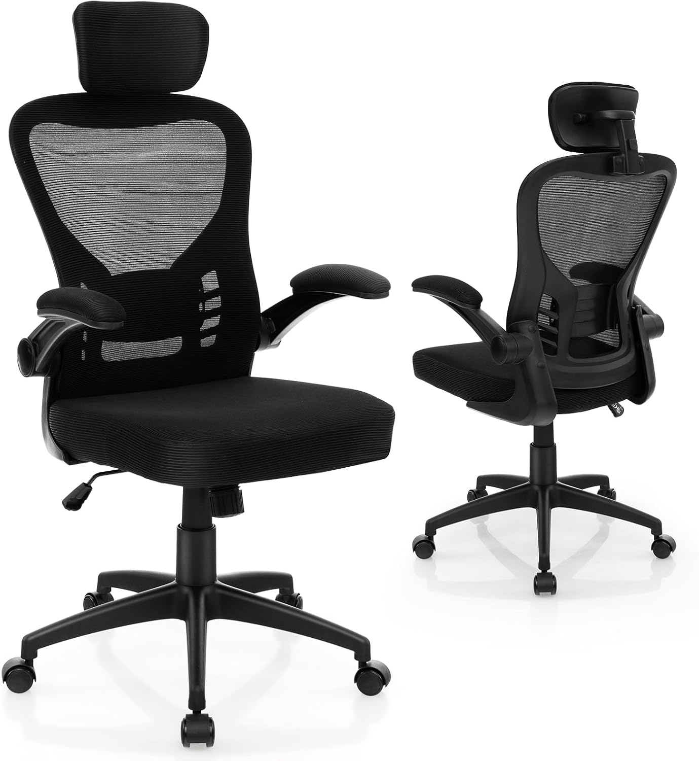 Ergonomiczne Krzesło Biurowe z Kółkami, o Regulowanej Wysokości 114–124 cm, Odchylane Oparcie, Regulowany Zagłówek, Wysokie Oparcie, do Biura, do Domu