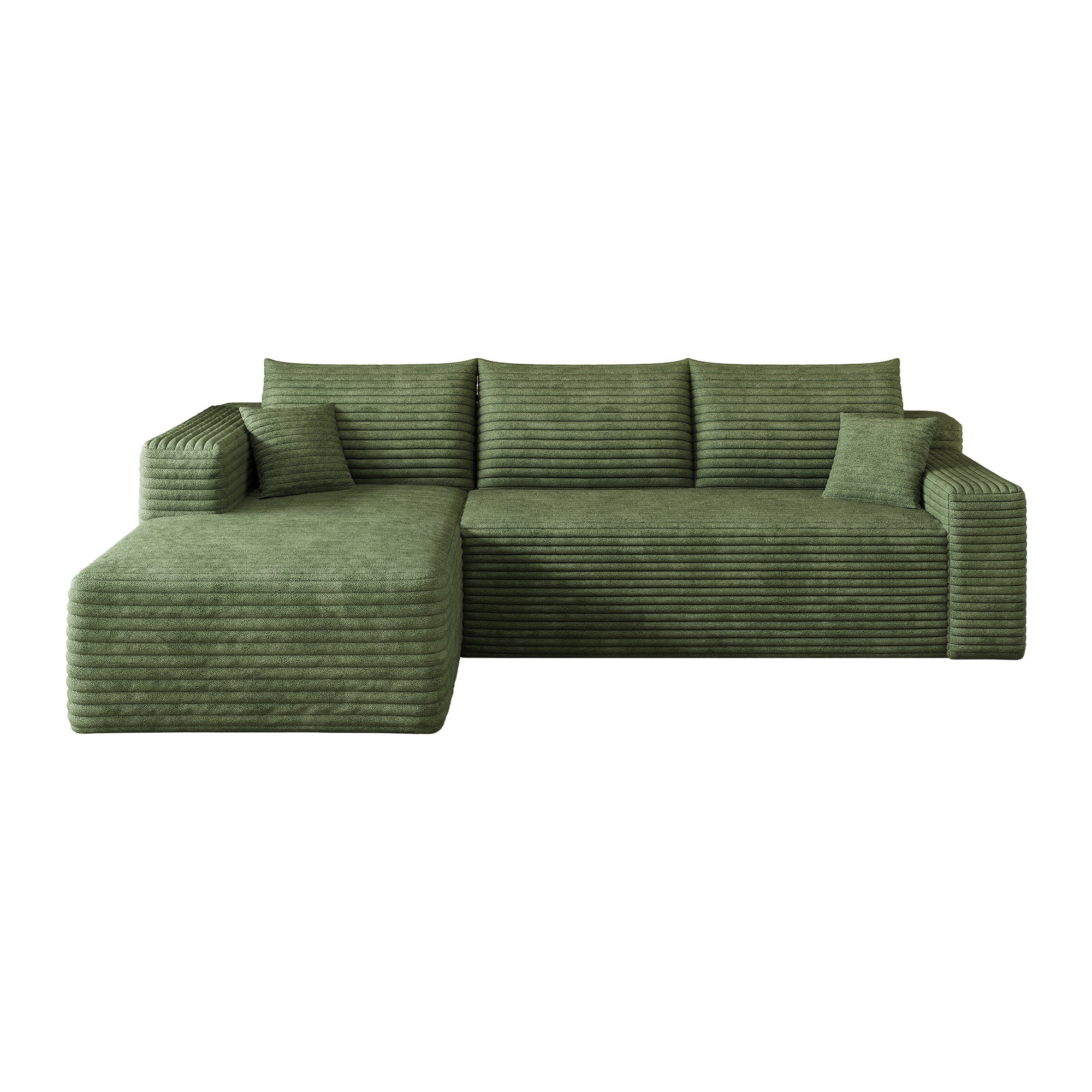 Canapé Modulaire compresse 241x151x58cm avec coussin, Canapé d'Angle Côté gauche Velours Côtelé avec méridienne, Assise Profonde,Canapé 3 Places Vert - 8