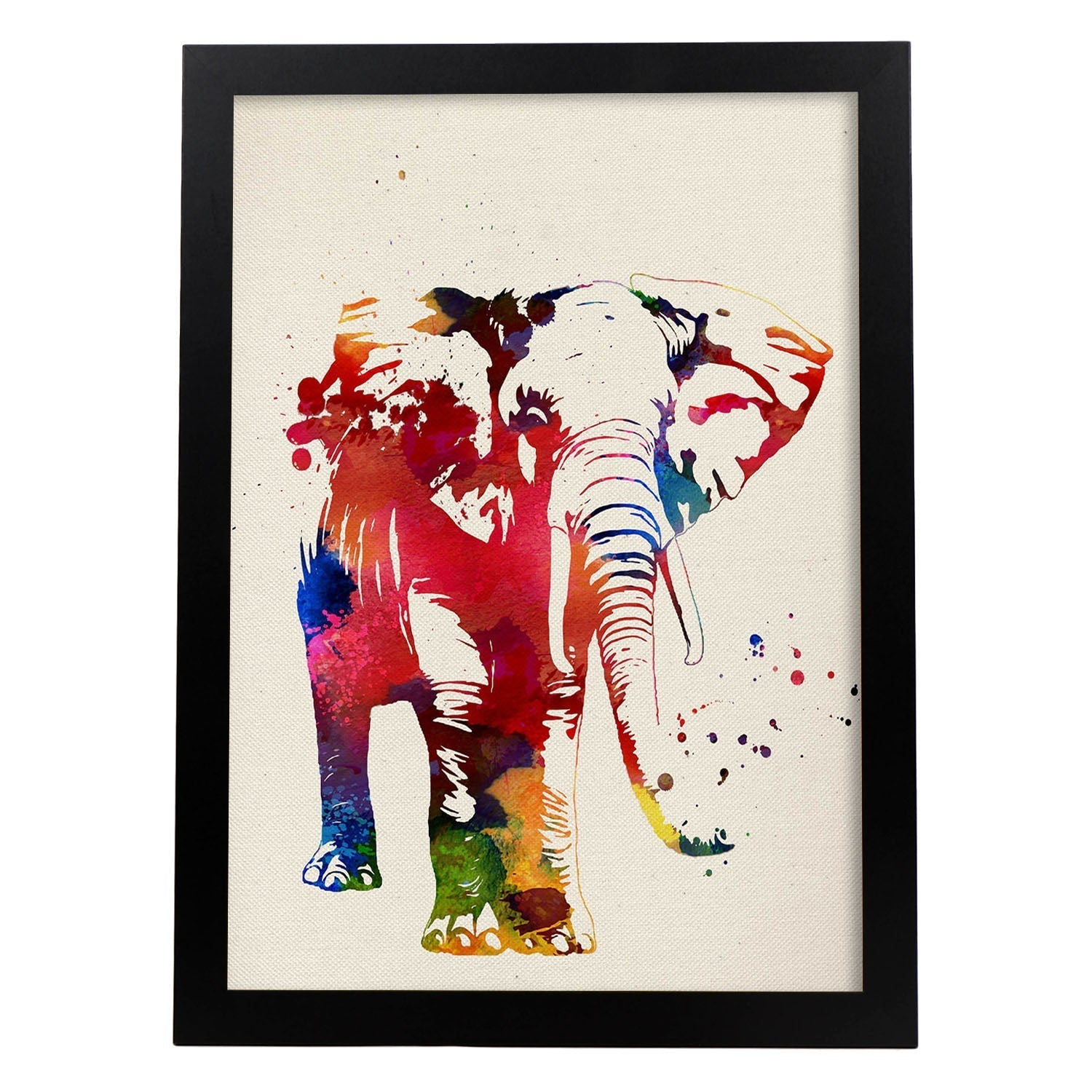 Affiche D'éléphant Avec Conception D'aquarelle. Mélange De Feuilles Avec Un Cadre De Style De Style Aquarelle Clair A3 - 3