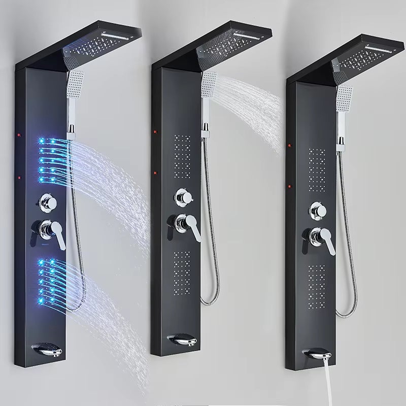 Panneau de douche LED, colonne de douche cascade sur pied avec pommeau de douche, douche de pluie murale (Noir) - 2