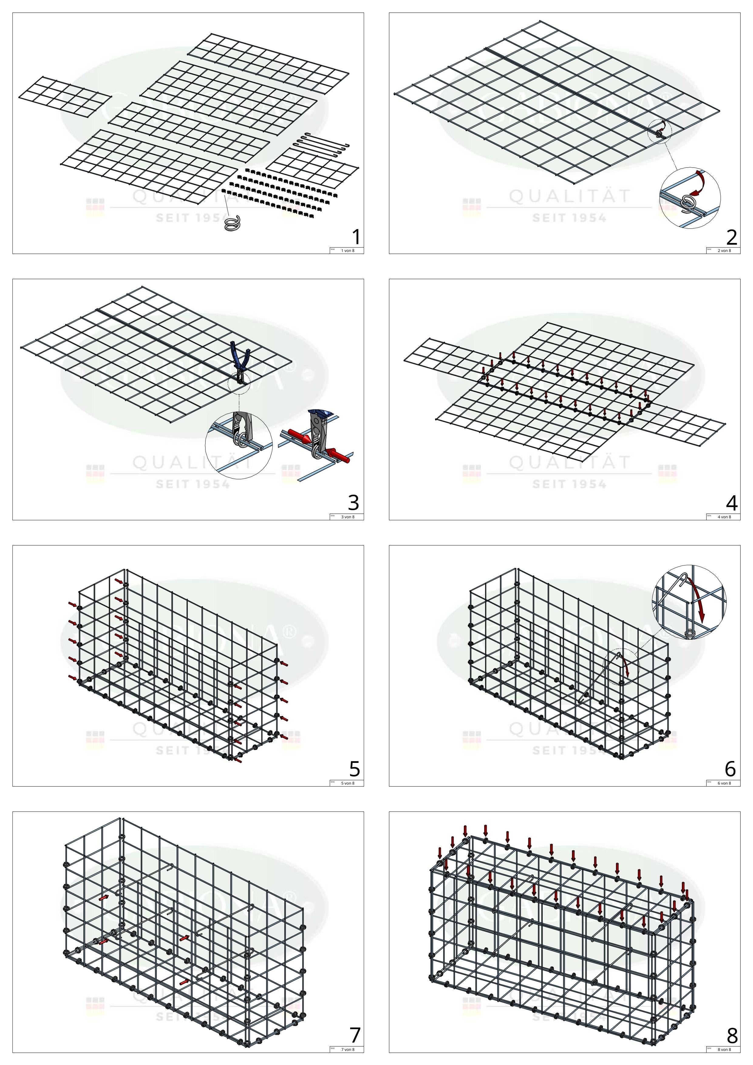 Gabiona - Gavión de acero galvanizado 100x50x30cm (LxAxP), malla 10 x 10cm, Anillo en espiral, jaula metálica para muro o jardín - 5