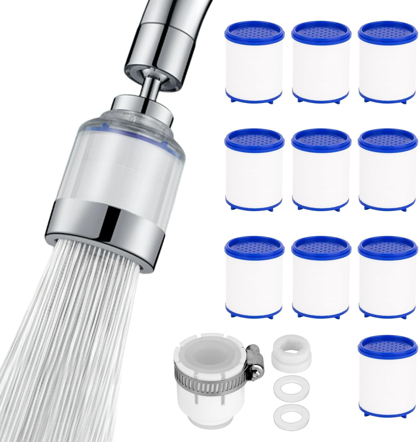 Filtre à Eau du Robinet, 360° Rotatif Filtre Anti Calcair avec 10 PP ...