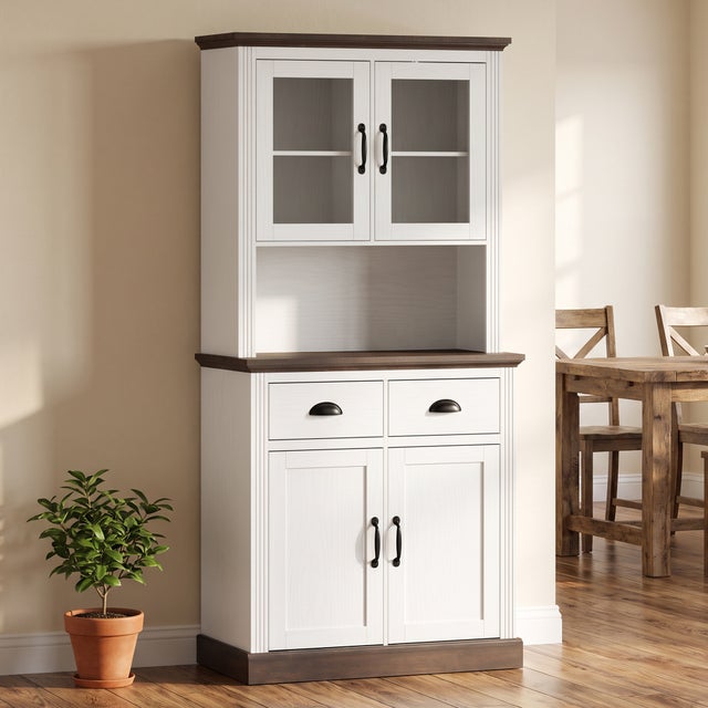 Alacena de Cocina HOMCOM MDF, Vidrio Templado Blanco 80x38x170 cm