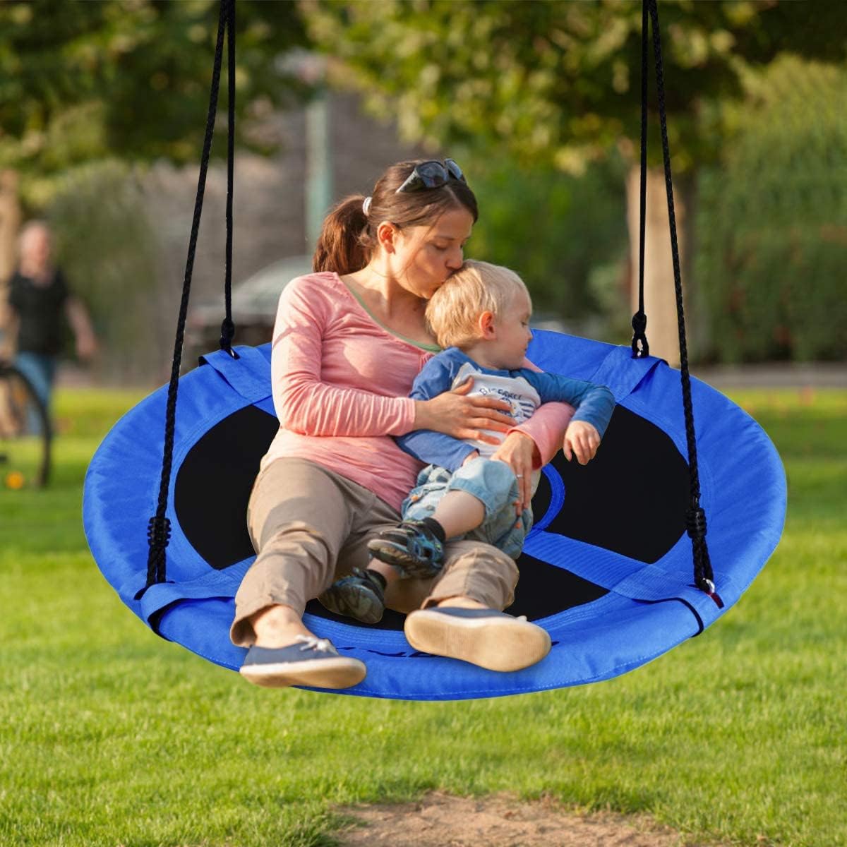 Balancoire Nid d’Oiseau Rond, Balancoire de Jardin en Tissu Oxford et PP, 100-160CM, Charge Maximale 150KG, pour Enfant/Adulte/Animaux (Bleu) - 8