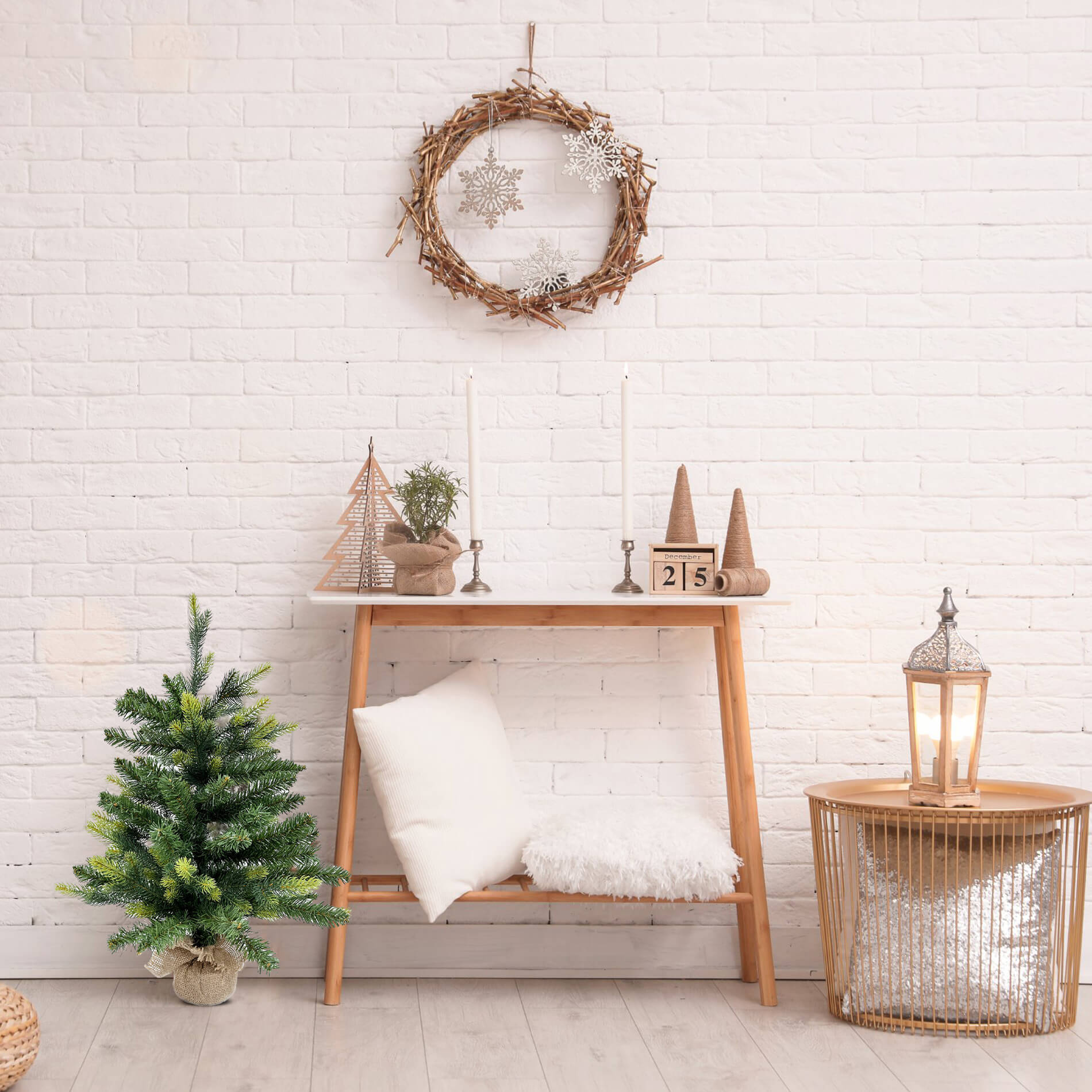 Árbol de Navidad Artificial Rebecca Mobili Pequeño Abeto Verde 60 cm con 80 Ramas Base Yuta - 6