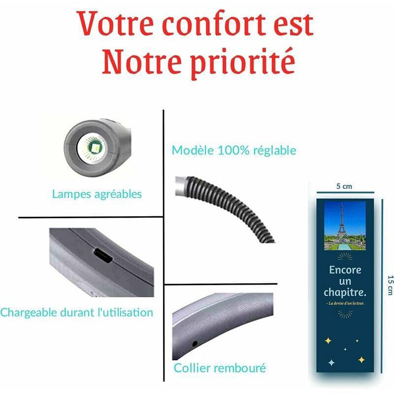 Lampe de lecture de cou rechargeable Glocusent, lampe pour lire au lit, 3 couleurs, 6 niveaux de luminosité, bras pliables, longue durée de vie, parfa - 3