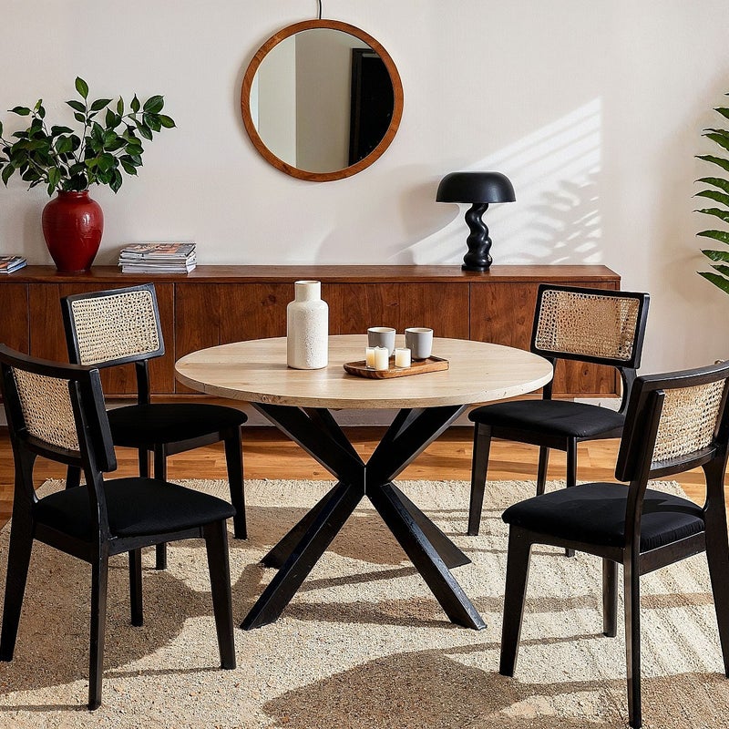 Zestaw 2 krzeseł z aksamitu, efekt rattanu i drewno kauczukowe - Czarny - CALENYA