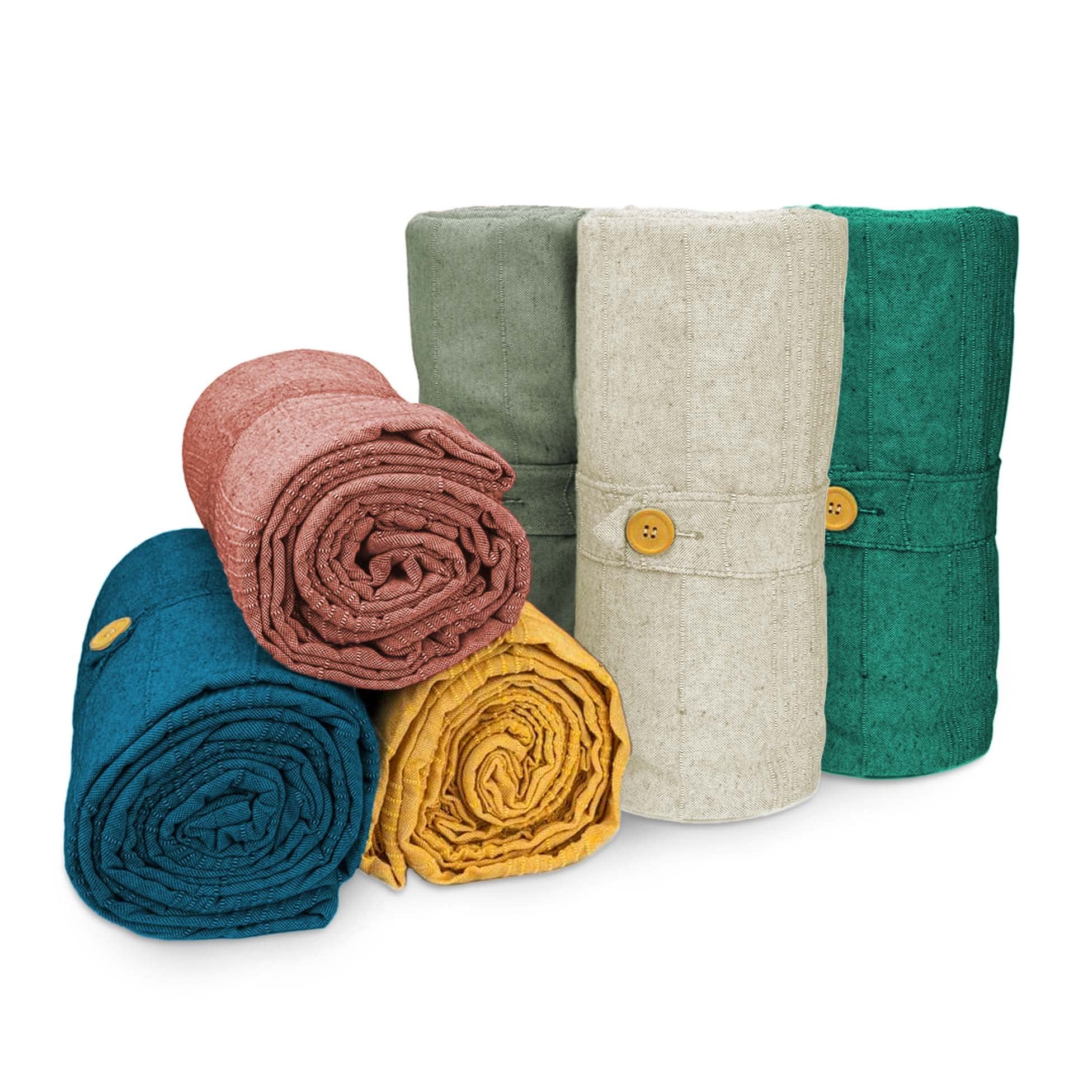 Plaid enroulable 180 x 220 cm polycoton Lucile Jaune curry - 6