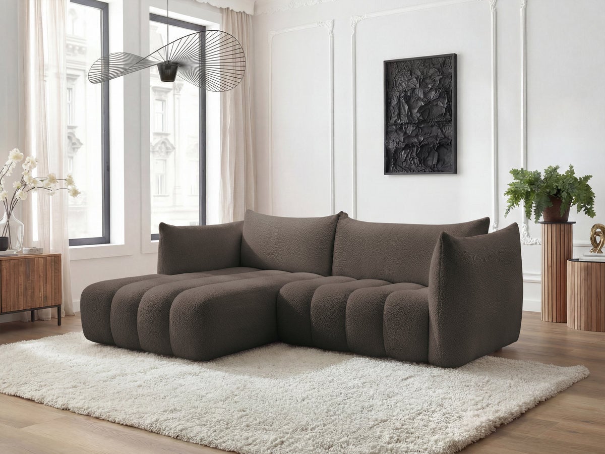 Canapé d'angle fixe AZRA tissu bouclette BOBOCHIC 3 places Marron ...