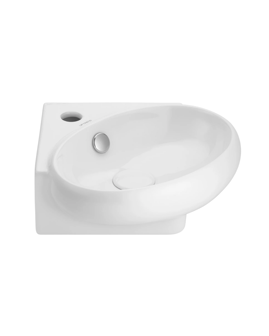 Umywalka ścienna-narożna Uptrend AMUR biały połysk, z otworem na baterię oraz przelewem 1 szt.