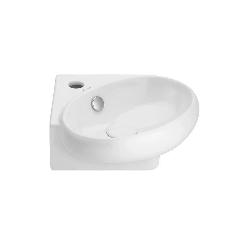 Umywalka ścienna-narożna Uptrend AMUR biały połysk, z otworem na baterię oraz przelewem 1 szt.