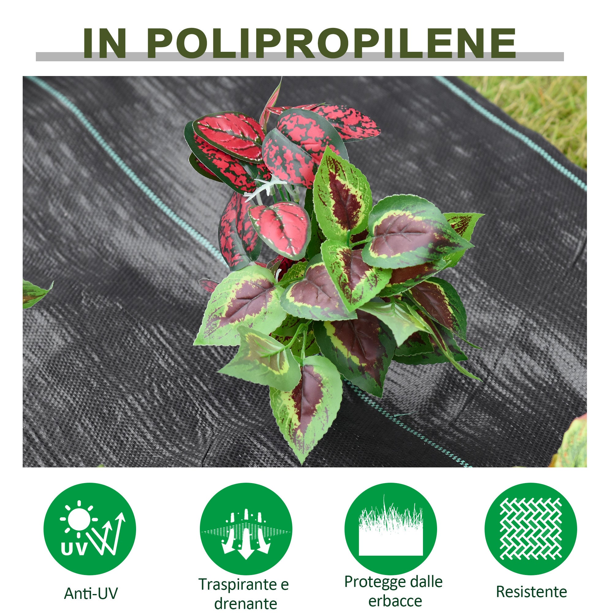 Outsunny Telo per Pacciamatura Drenante e Traspirante 50x2 m in PP per Orto, Serra e Giardiano con Quadrettatura - 4