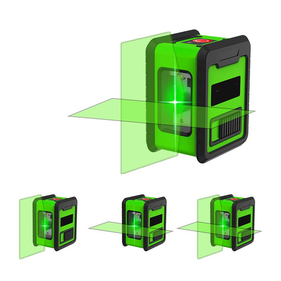 Mini livello laser - Doppio raggio verde, autolivellante, per misurazioni orizzontali e verticali, alloggiamento verde - 6