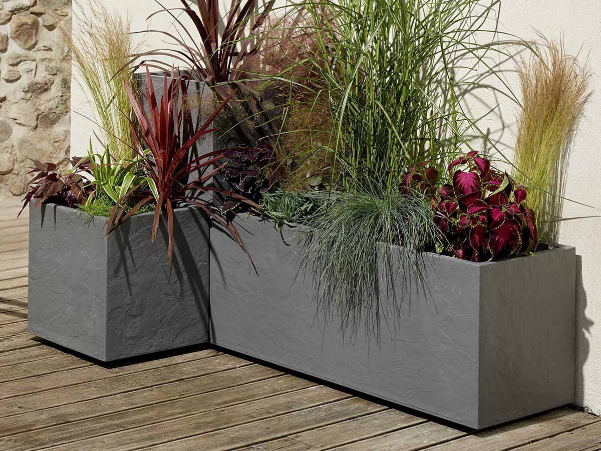 Jardinière rectangulaire Volcania effet pierre 99,5 x 39,5 x 43,5 cm - Gris anthracite - Eda - 4