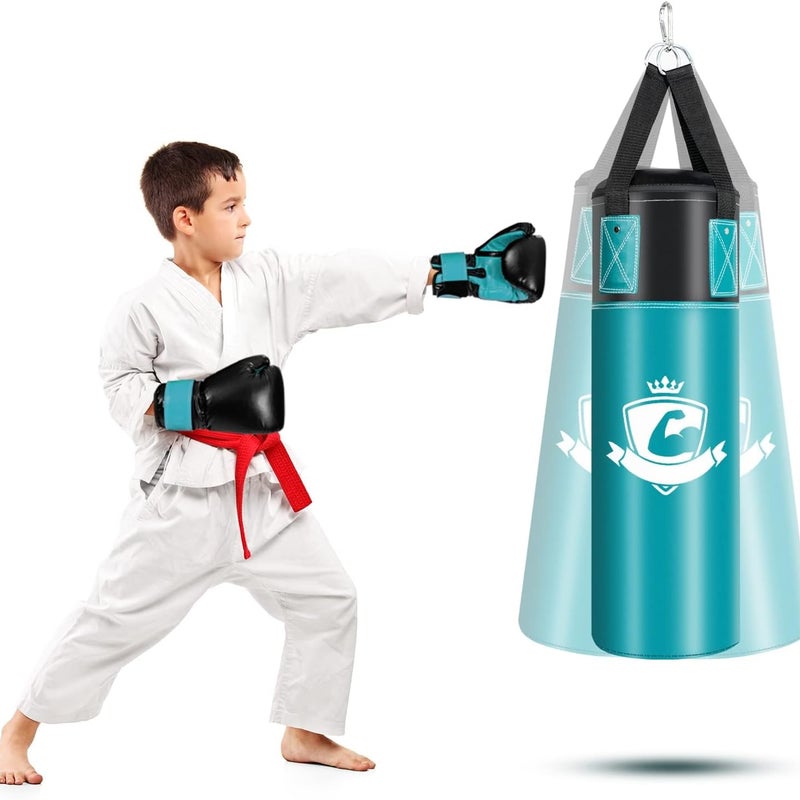 Worek Treningowy dla Dzieci z Rękawicami Bokserskimi, Worek Bokserski Wypełniony Piaskiem i Tkaniną, dla Dzieci Powyżej 5 Roku Życia, Zielony