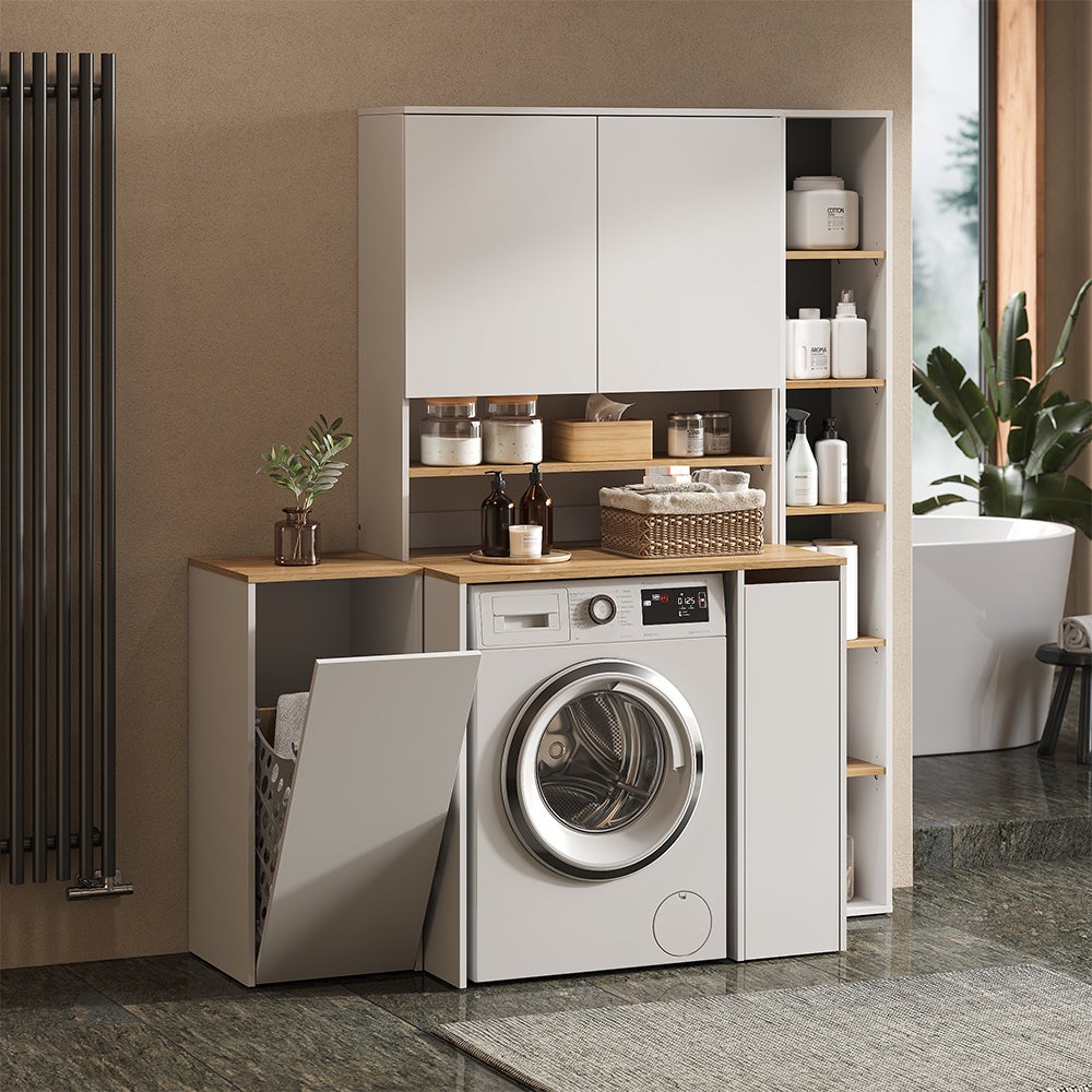 Vicco Armoire de salle de bain Viktor, Blanc/Artisan, 40.2x88.2cm avec panier à linge - 6