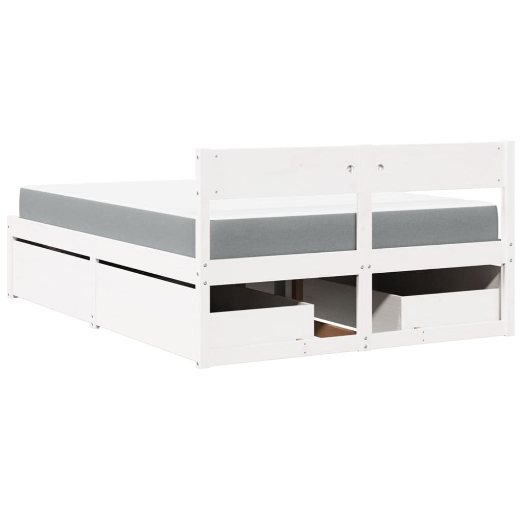 Lit avec tiroirs et matelas blanc 140 x 190 cm en pin massif - 6