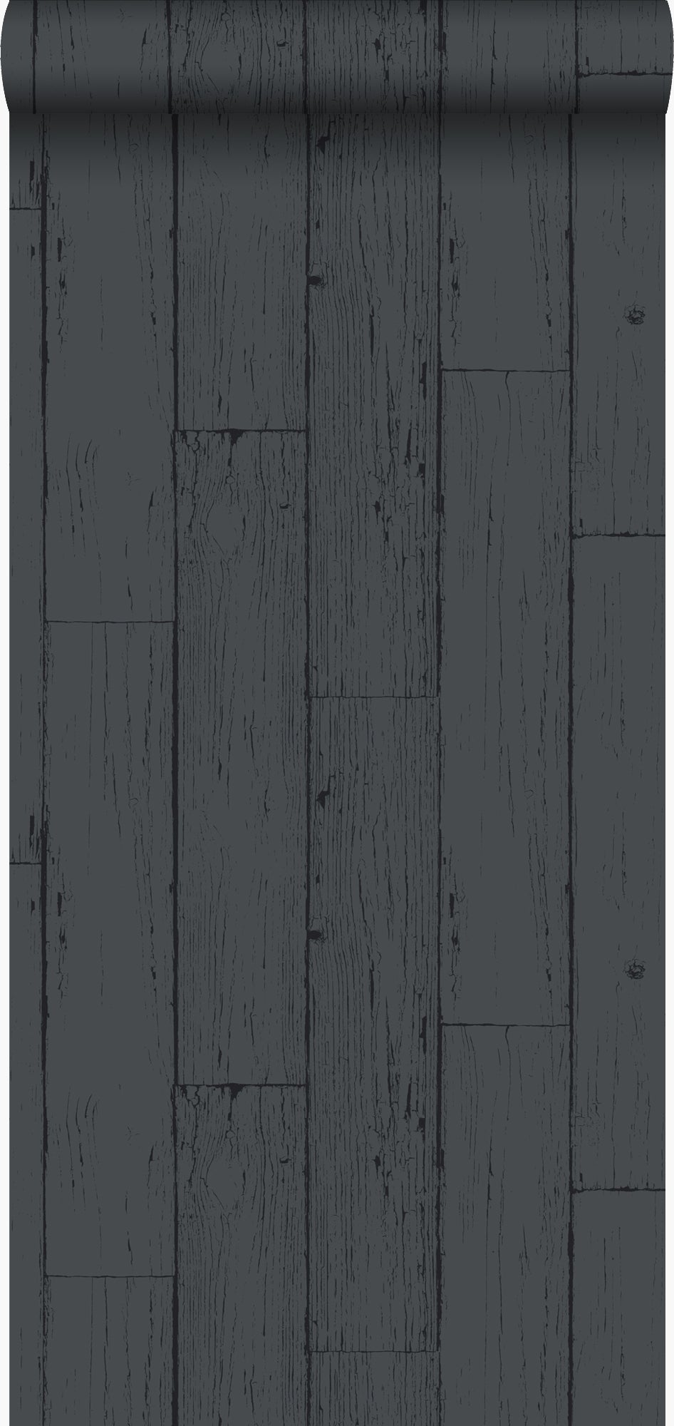 Papel pintado tablas de madera desgastada, alterada, resistida vintage gris carbón - 53 cm x 10,05 m - origin wallcoverings