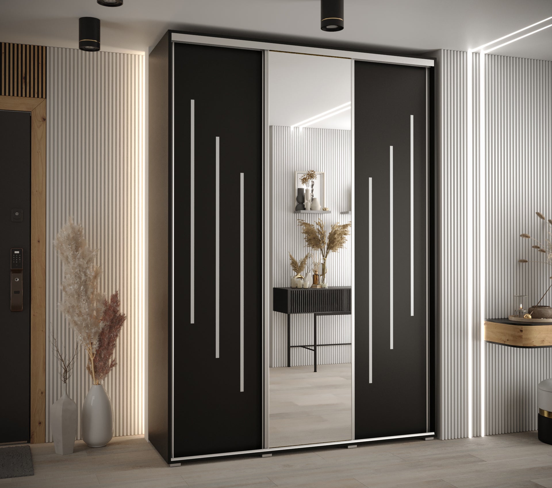 Szafa przesuwna z lustrem wysoka Davos 9 180 x 60 x 235,2 cm czarny + czarny + u. srebrny - Abiks Meble - 2