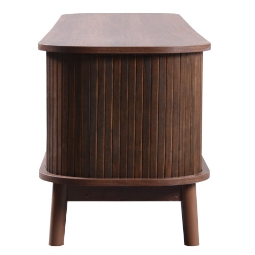 Meuble TV 170 cm en Bois Massif et Rotin, Meuble TV Bas avec 2 tiroirs et 2 portes coulissantes - Marron - 8