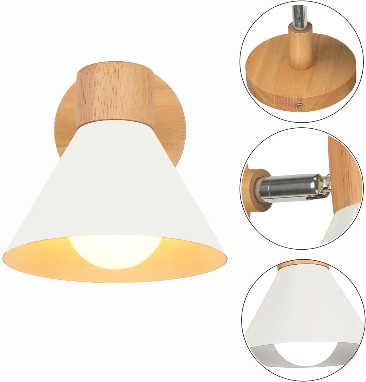 Lots de 2 Appliques Murales Intérieur Réglable E27 Moderne Lampe Industrielle Bois Décoration pour Chambre Salon Couloir Café, Ø18cm Banc - 5