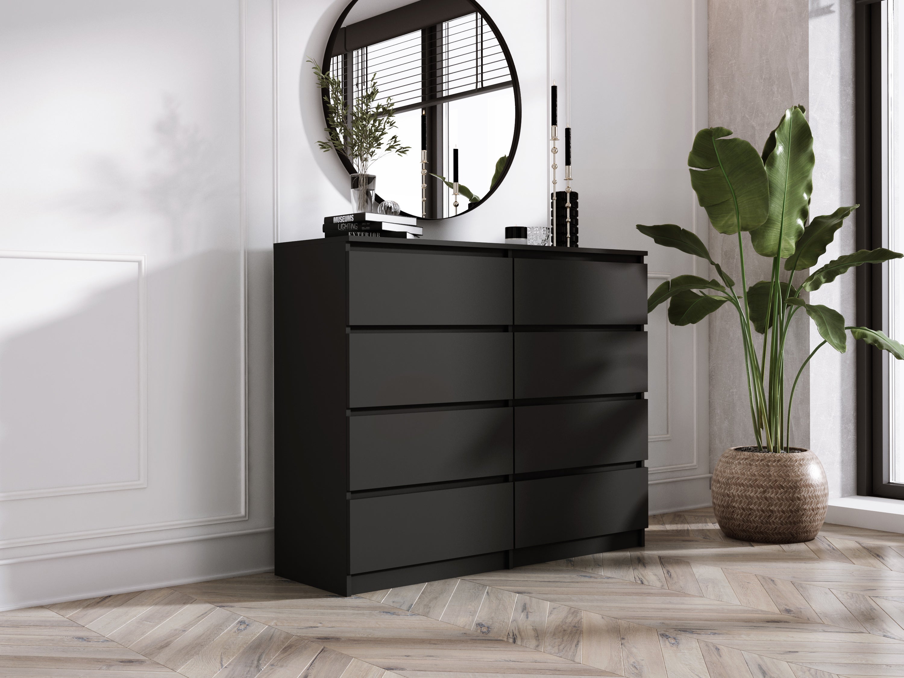 Commode 8 Tiroirs, Noir Mat, 138 x 101 x 39 cm - 2