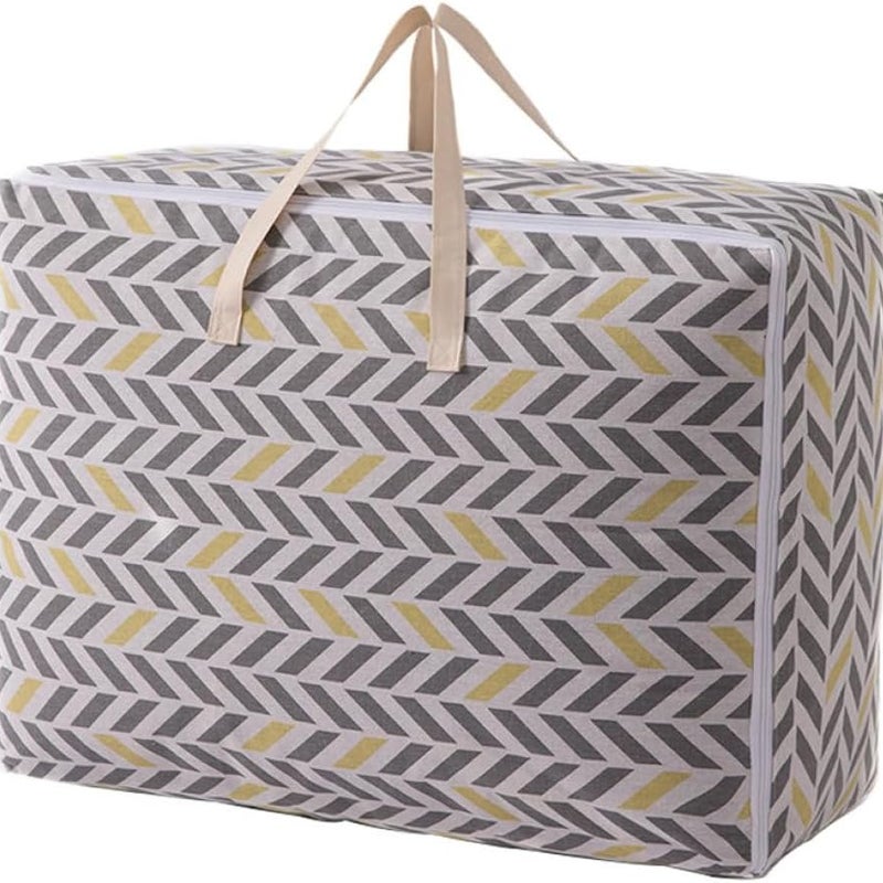 Gruba pikowana torba do przechowywania kołdry 60x45x30 cm z bawełny i lnu, duża pojemność, kieszeń na ubrania