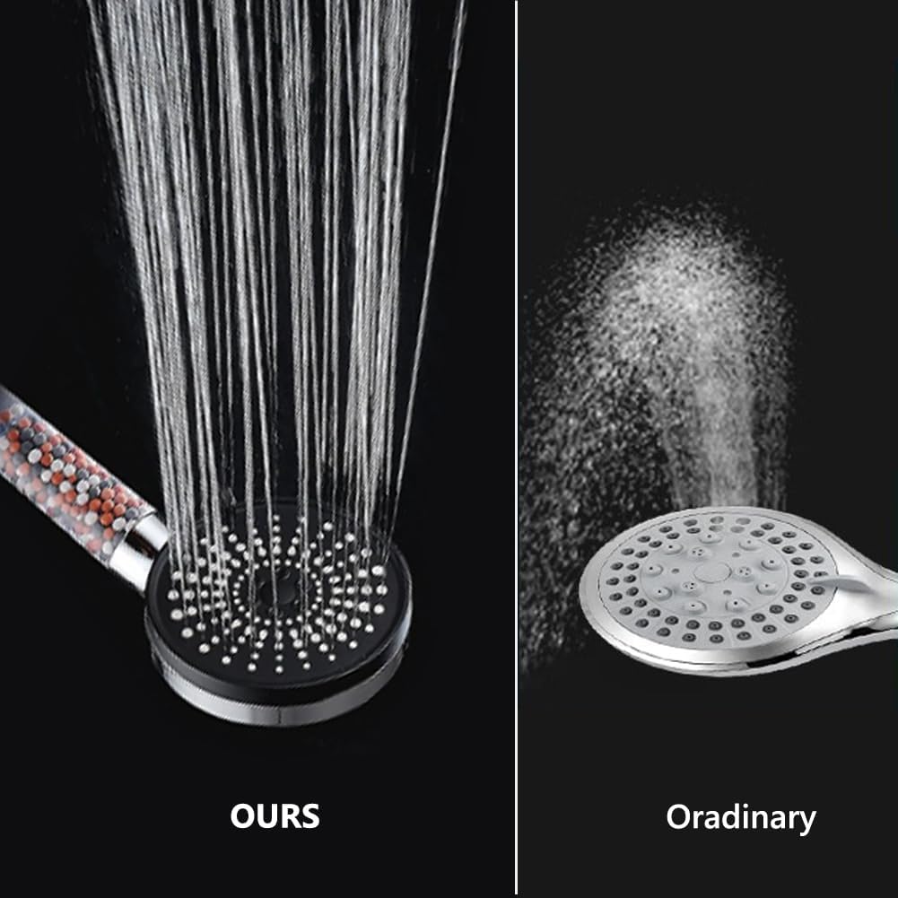 Pommeau de douche avec filtre économiseur d'eau, pommeau de douche anticalcaire haute pression, 5 types de jet, noir - 4
