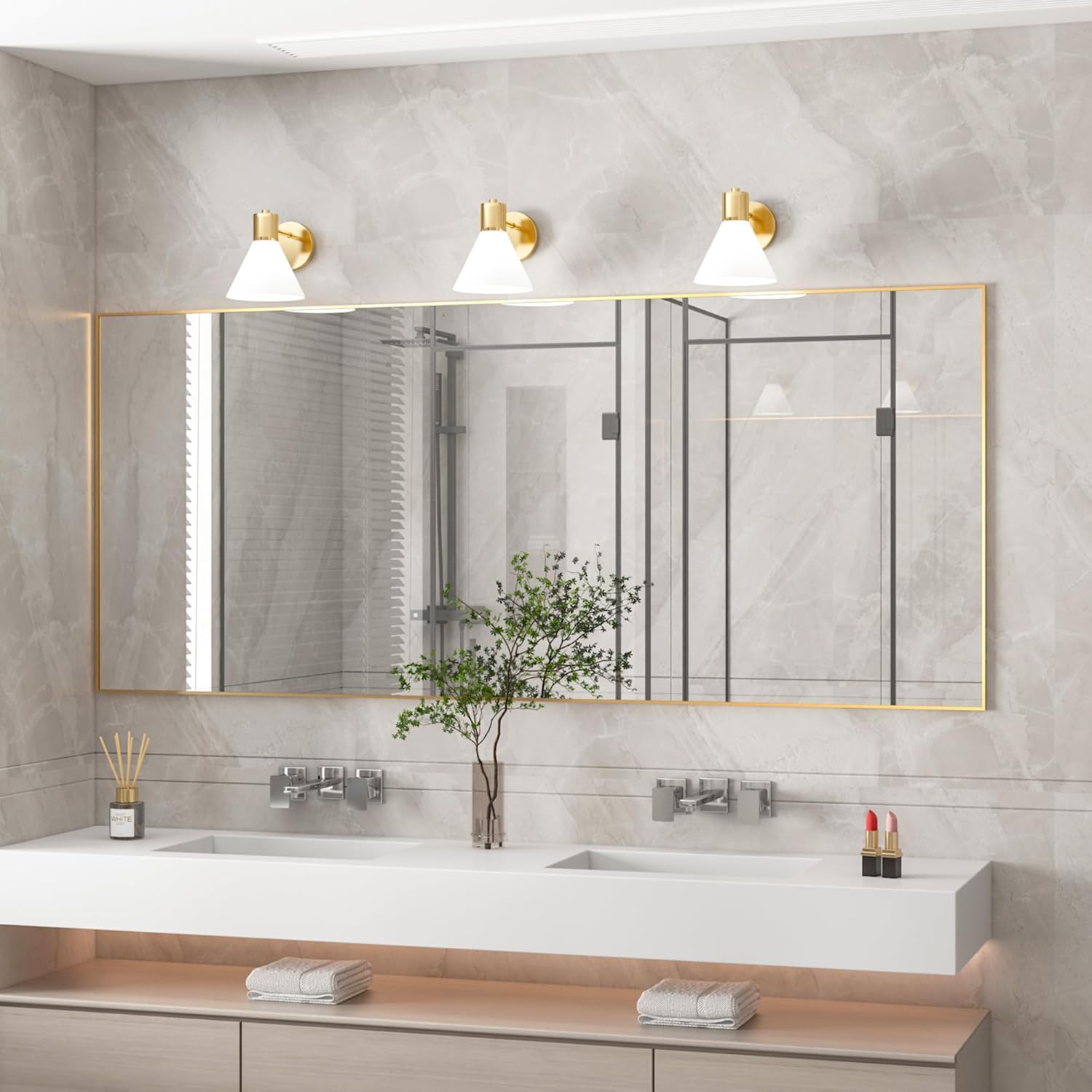 Espejo rectangular grande de 165 x 60 cm, espejo de cuerpo entero, espejo de dormitorio de pie o de pared, marco de aluminio, espejo dorado - 3