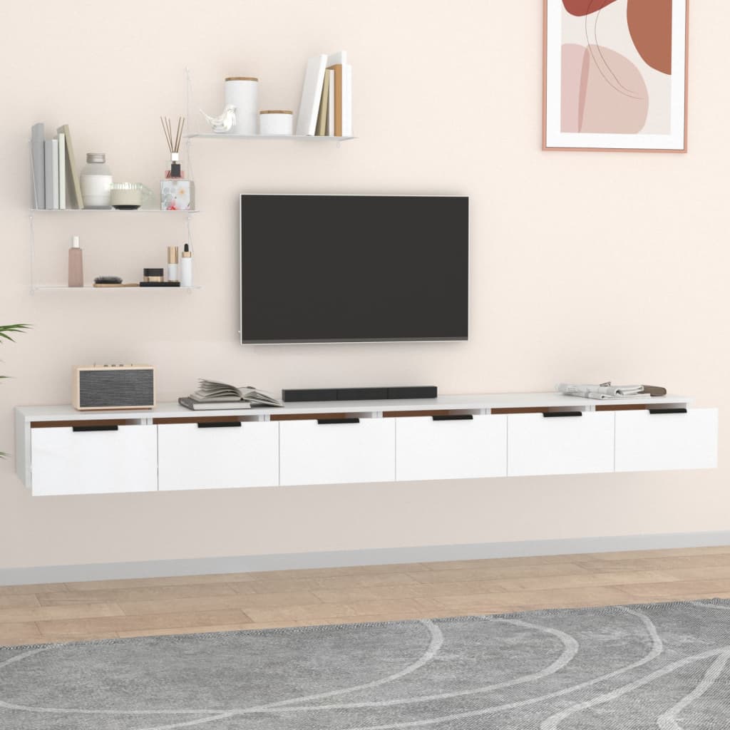 Maison Exclusive - Armarios de pared 2 uds madera contrachapada blanco 102x30x20cm - 3