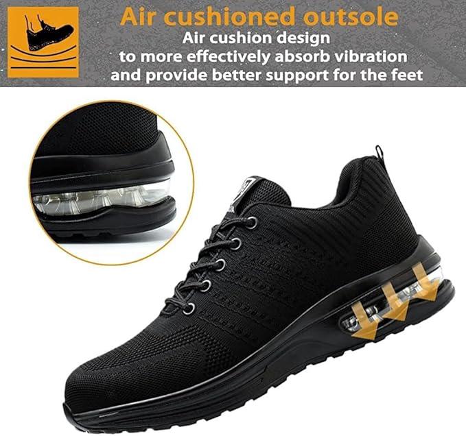 POYLONU Scarpe Antinfortunistiche Uomo Donna Scarpe da Lavoro Leggere Traspirante Scarpe di Sicurezza con Puntale in Acciaio e Suola Antiperforazione Nero 36