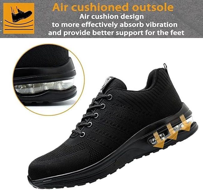 POYLONU Scarpe Antinfortunistiche Uomo Donna Scarpe da Lavoro Leggere Traspirante Scarpe di Sicurezza con Puntale in Acciaio e Suola Antiperforazione Nero 36 POYLONU Scarpe Antinfortunistiche Uomo Donna Scarpe da Lavoro Leggere Traspirante Scarpe di Sicurezza con Puntale in Acciaio e Suola Antiperforazione Nero 36