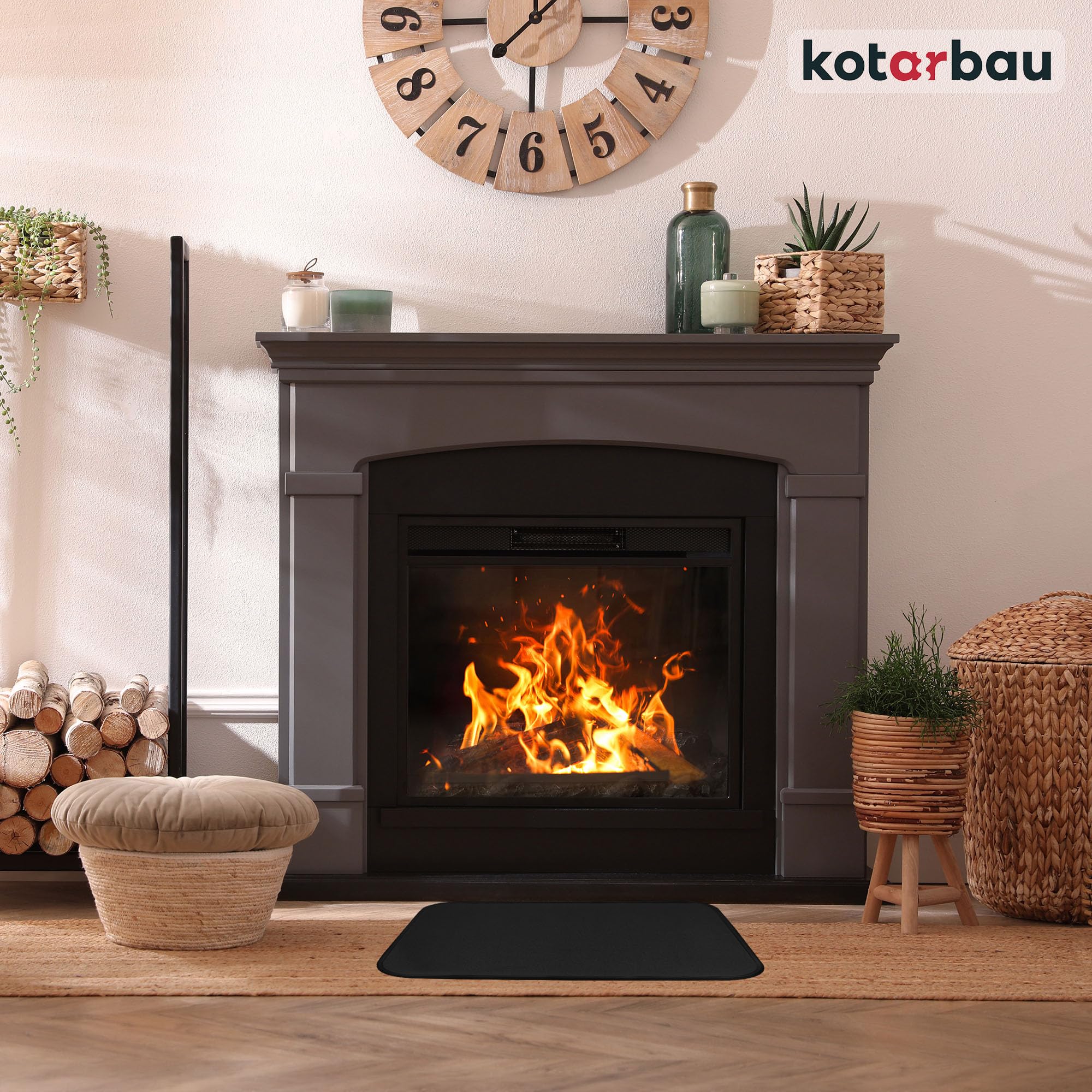 Plaque de protection de sol pour poêles et cheminées 48 x 60 cm - en acier - Noir - Protection Anti-Étincelles pour Foyers - KOTARBAU - 3