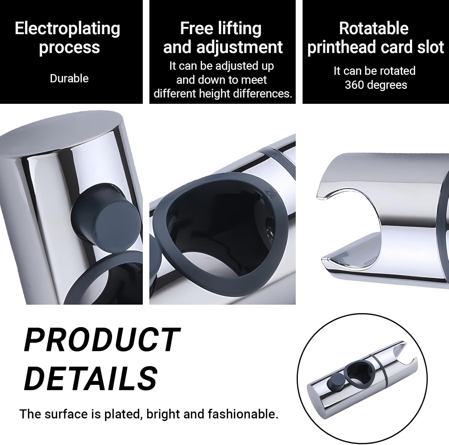 Support de douchette en ABS orientable à 360°, compatible avec les barres de douche cylindriques de 22 mm — Installation facile et sécurisée - 3