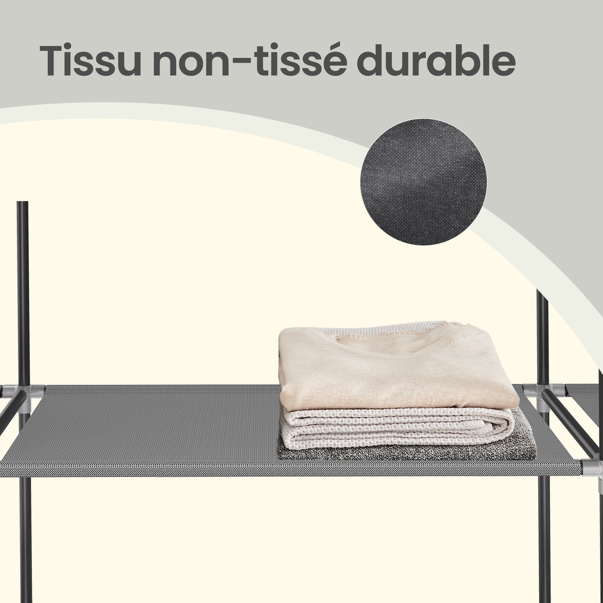 Penderie en tissu avec housse, armoire de rangement modulable, 12 compartiments, cadre métal, chambre, gris - 4
